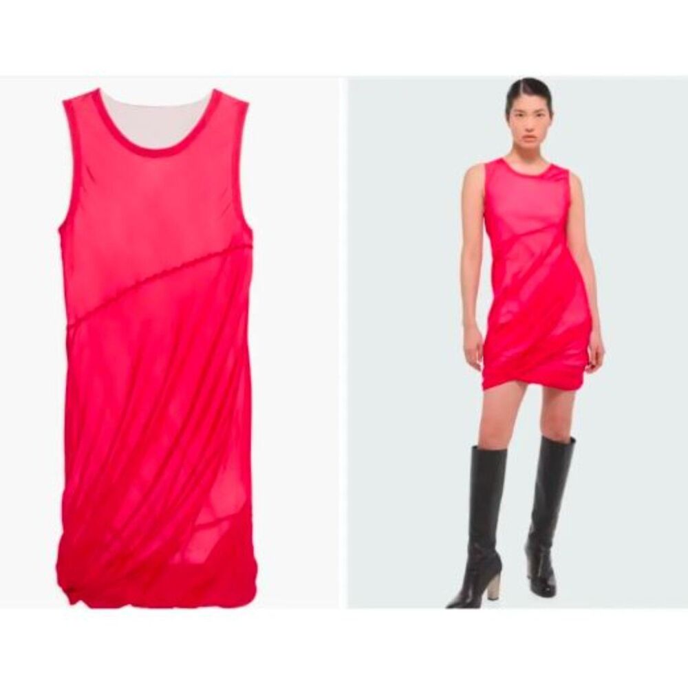 Helmut Lang Sleeveless Bubble Hem Silk Dress Fuschia Pink XXS XS L NWT 498